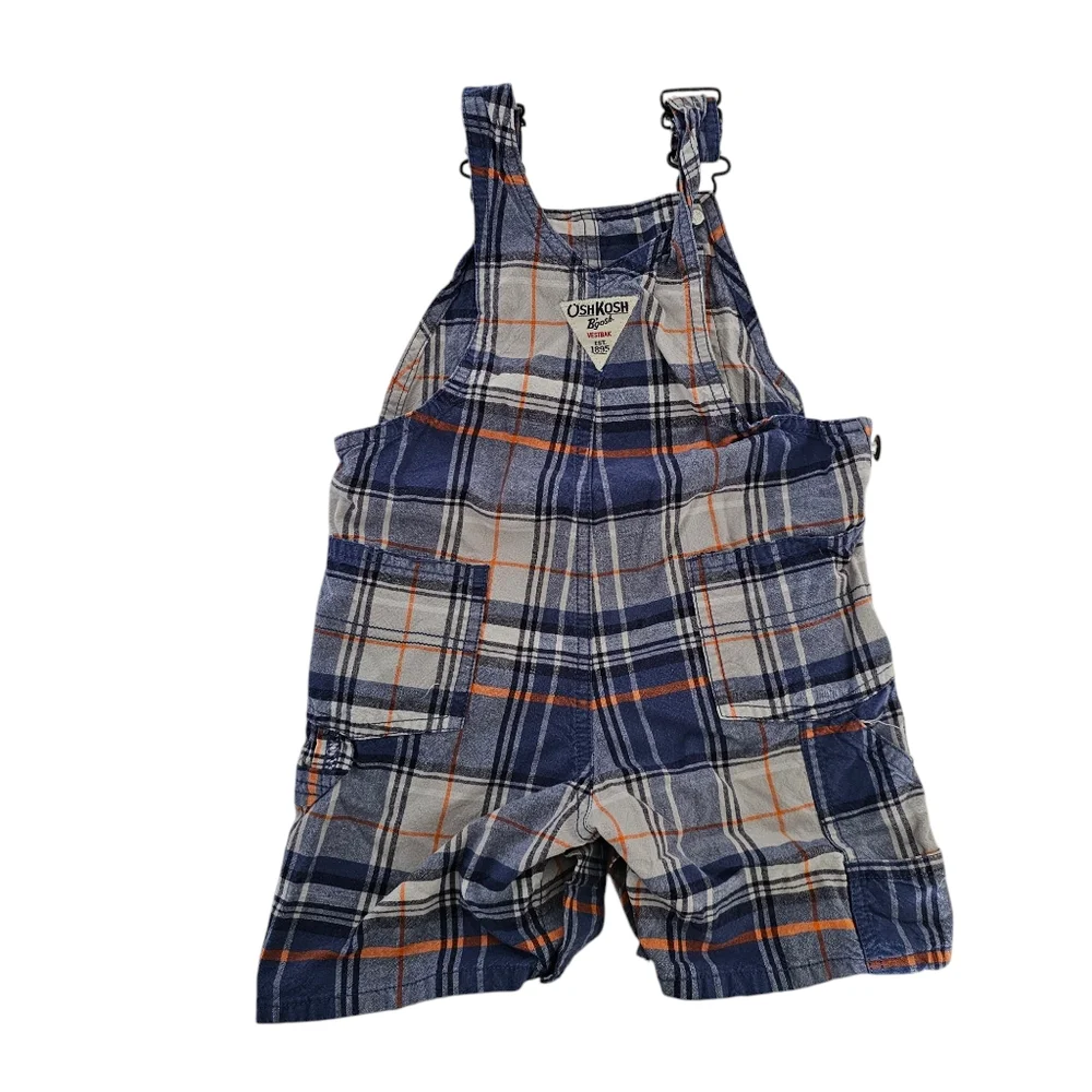 OshKosh B’Gosh Vestbak Baby Boy 24 Months Plaid Overalls Shortall Cotton‎